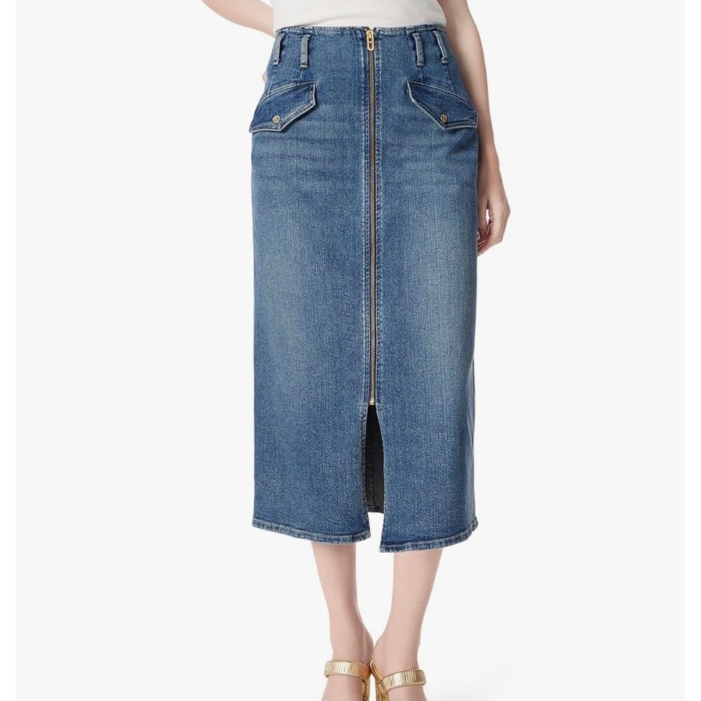 Dee Ocleppo Millie Denim Pencil Skirt Denim Ocean Blue Front Zip Slit Size 2